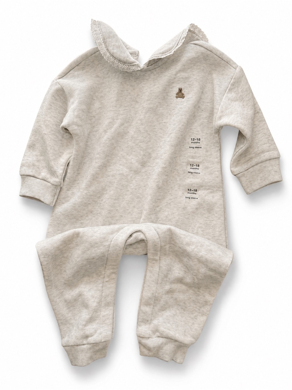 NWT Baby Gap 12-18 Months Gray Heather Long Sleeve One Piece Lace Collar Outfit